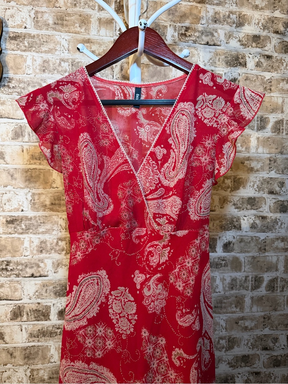 Trixxi Red Paisley Maxi Dress with V-Neck